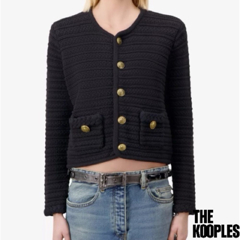 The Kooples **NWT** Round-Neck Long-Sleeve Ribbed Knitted Cardigan - Picture 9 of 13